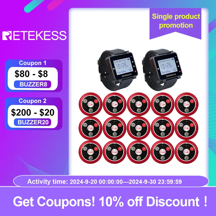 RETEKESS Hookah Wireless Waiter Calling System Restaurant Pager T128 Watch Receiver T117 Call Button Customer Service For Cafe