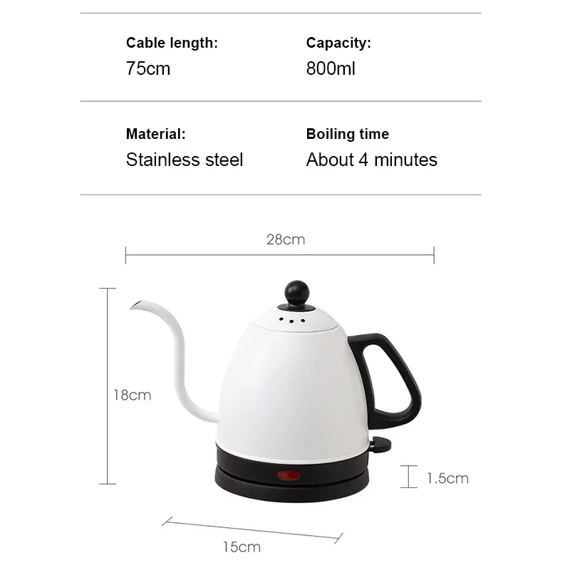 Stainlesss Steel Electric Kettle Hand Drip Coffee Thin 800ml Long Mouth Gooseneck Hot Water Cooker Boiler Boiling Tea Pot Heater