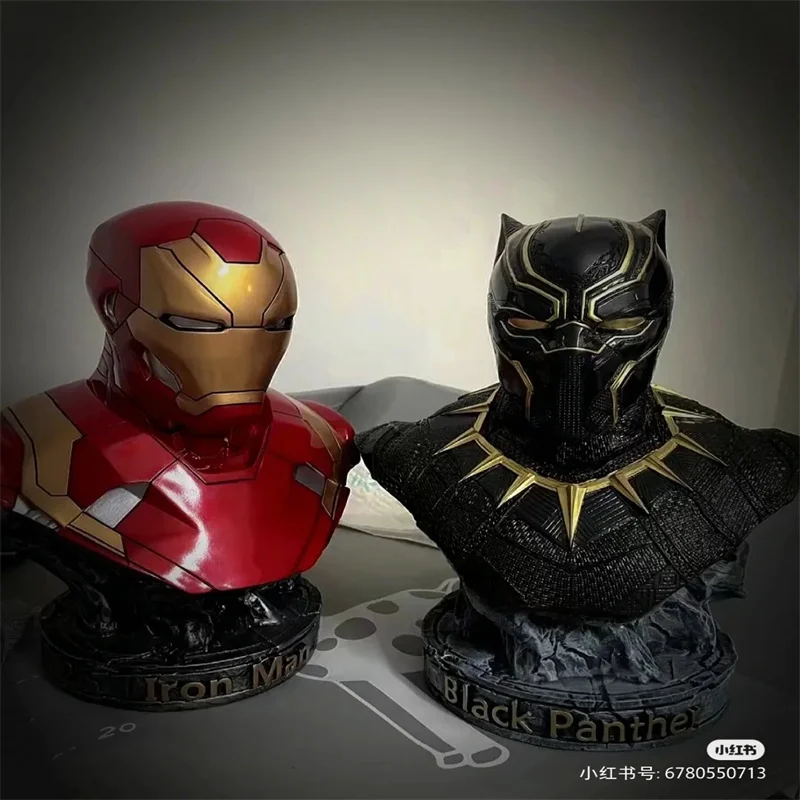 Statue de buste en résine Marvel Avengers Black Panther Gold Edge, modèle périphérique d'anime, collection d'ornements de salon, cadeau de Noël pour enfants