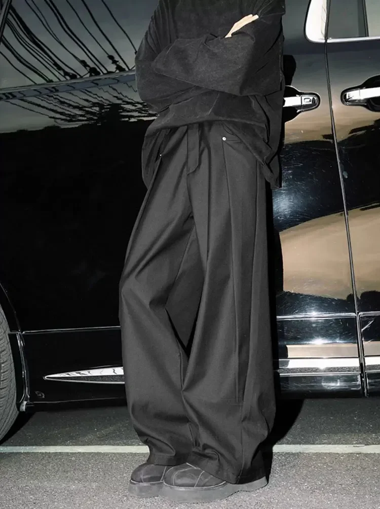 Frühling Casual Anzug Hosen Männer Volle Länge Gerade Büro Schwarz Grau Lose Breite Beine Formale Hosen Männer Hohe Qualität Anzug Hosen – Detail 14