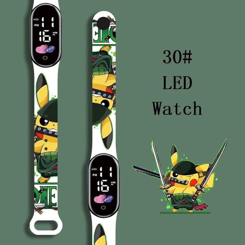 Pokemon Strap LED Electronic Watch Fashion Colorful Bracelet Touch Waterproof Anime Character Pikachu Kid Digital Watches