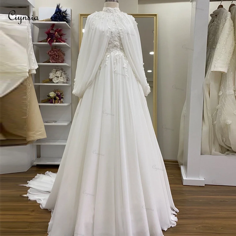 Ciynsia-Robes de mariée musulmanes à manches longues pour la mariée, fleurs 3D, patients perlés en mousseline de soie, quelle que soit la robe de mariée Rosa DD