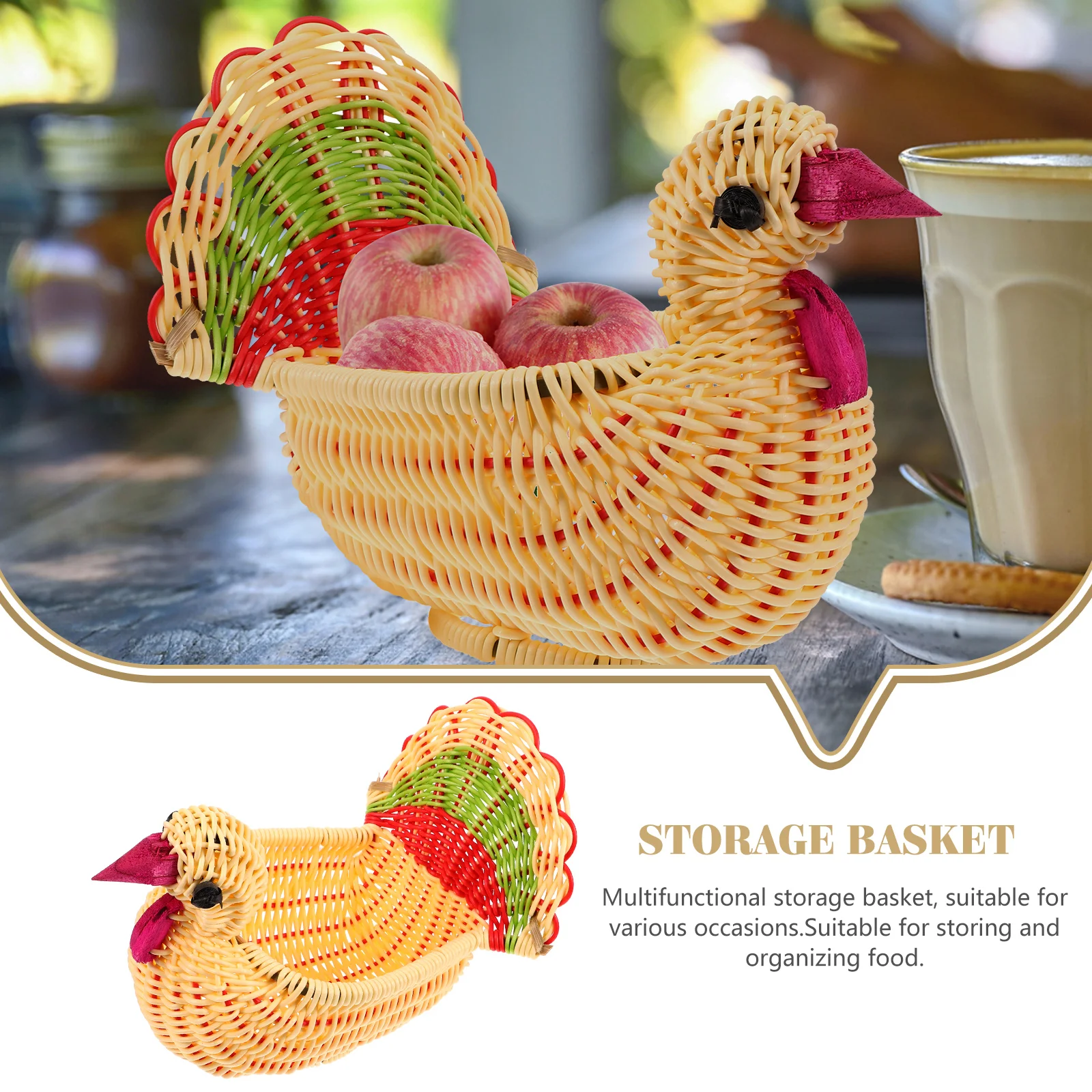 

Vineyard Animal Basket Round Tray Fruit Storage Baskets for Kitchens Woven Imitation Rattan Household