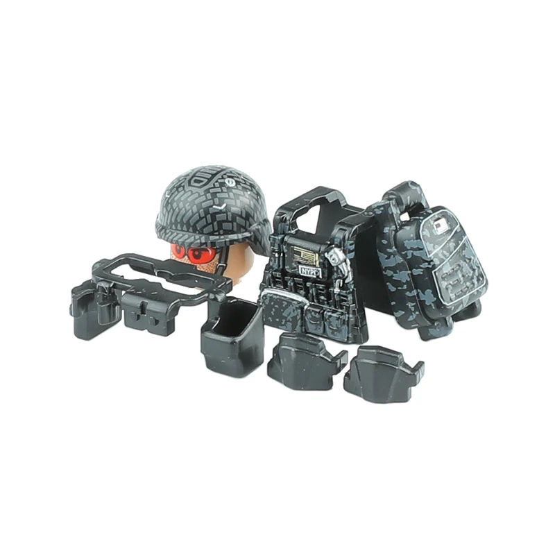 Military Commando Special Forces US SWAT Building Block Modern City Police Combat Helmet Assault Figure Weapons Backpack Toys