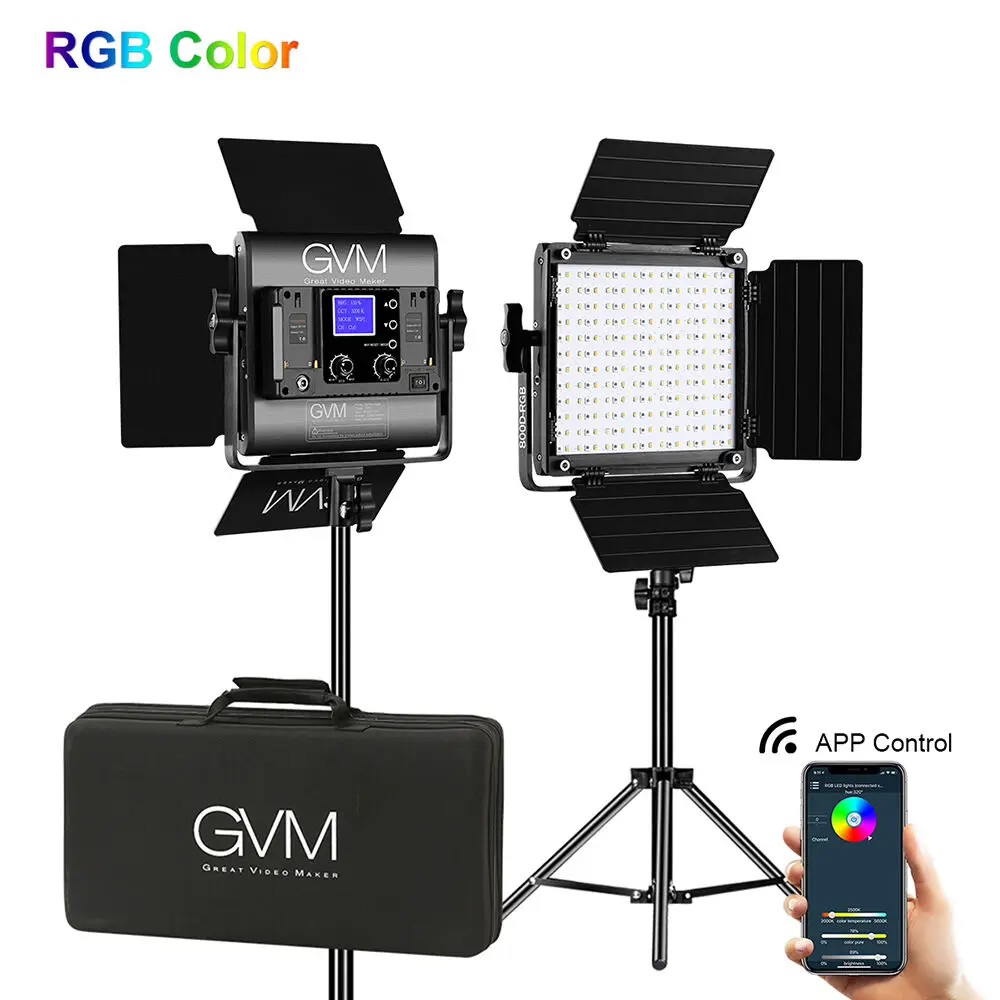 GVM 800D RGB Led Video Light 2PCS Video Lighting Kit w APP Control 40W Photography Lighting Led Panel Light for Studio YouTube