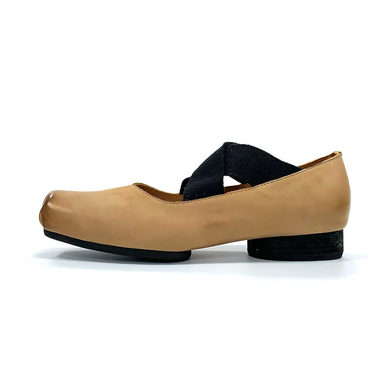 Sapato de balé quadrado feminino, sapato de corte raso, alças cruzadas e sola macia, sapatos Mary Jane, retro