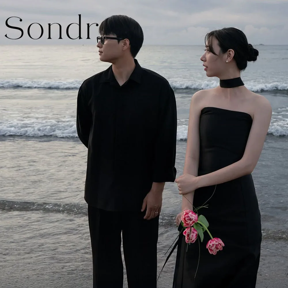 

Sondr Customized Simple Strapless Korean Wedding Dresses Beach Photo Shoot Floor-Length Elegant Bridal Prom Party Gown