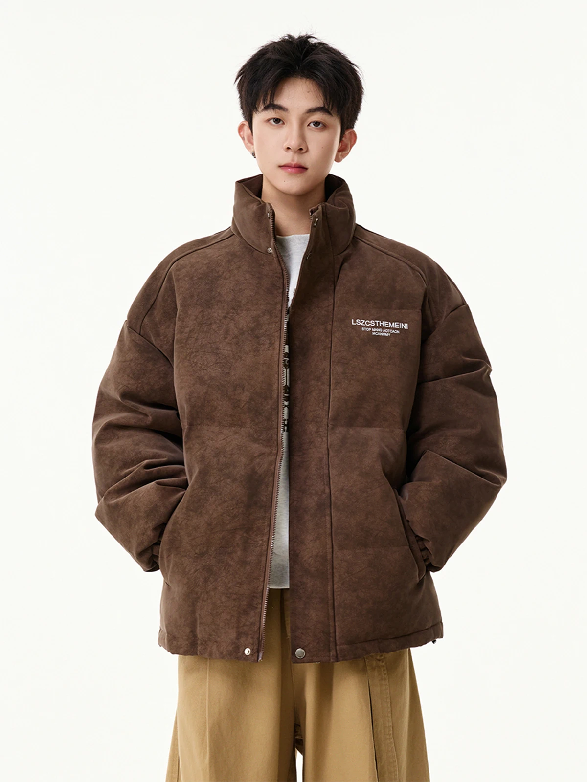 

American Sle Loose Thiened PU Leather Cotton Jaet Men's Autumn Winter New Faion Stand Collar Warm Cotton Coat