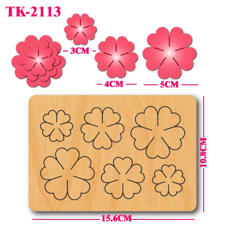 Heart Petal Flower Wooden Cutting Die TK-2113 Multi3/4/5CM Sizes Leather Craft Template Fit sizzix Big Shot Scrapbooking Die Cut