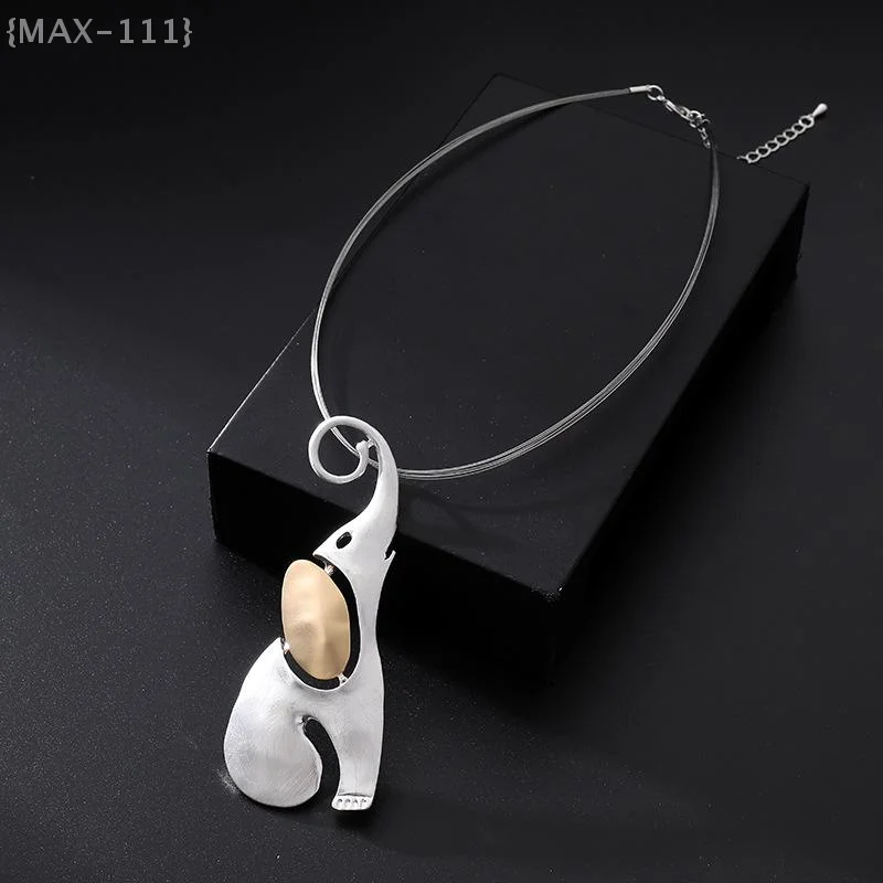 【F2-MAX111】Vintage Elephant Shape Neck Choker - Niche Unique Animal Suspension Pendant Necklace Jewelry Gift for Women