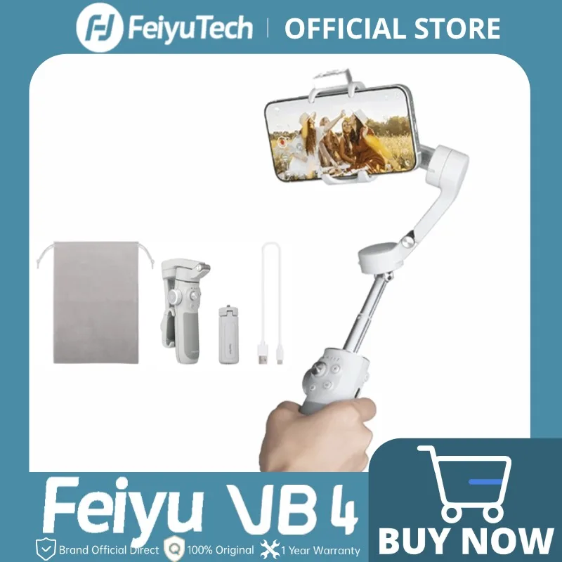FeiyuTech VB4 Smartphone Stabilizer Face AI Tracking 3-Axis Gimbal Built-in Selfie Stick Video Record for iPhone/Android