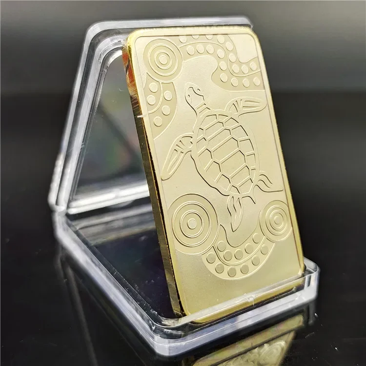 1Pcs Oceania AU Turtle Coin 999 Gold Square Gold Bullion Elizabeth Head Bar Tortoise Commemorative Coins Copy Collectibles Gift