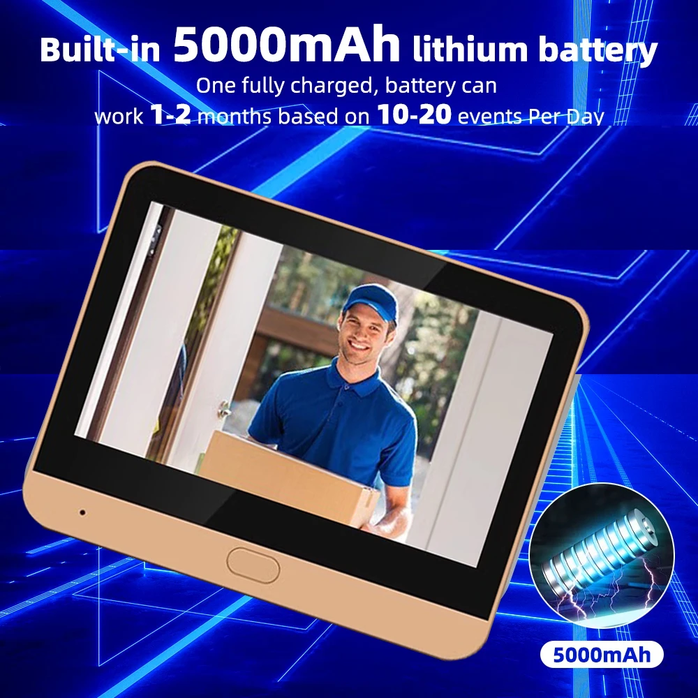 Tuya Smart Wireless Video Tür Kamera 2,4G Wifi 4,3 zoll Bildschirm 3MP PIR One-Way Audio Digital Guckloch für Home Security – Detail 6