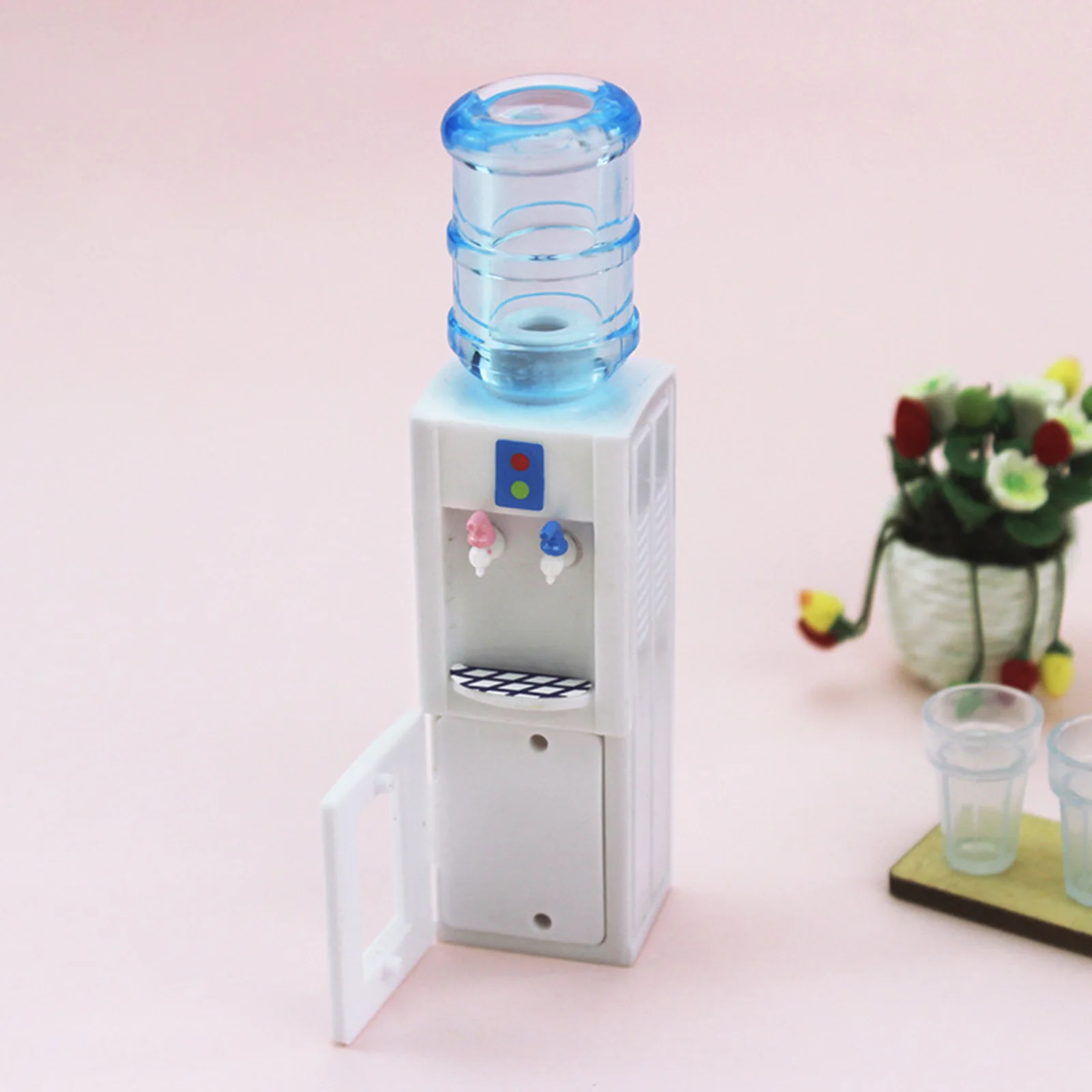 1/12 Dollhouse Miniature Water Dispenser Water Cooler Model Simulation Refrigerator for Pretend Play Set Living Room Decoration