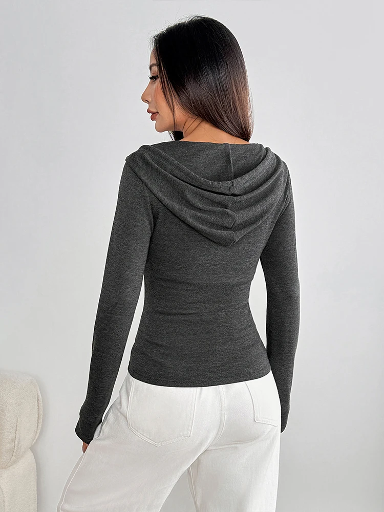Felpa con cappuccio da donna nuova autunno Felpa con cappuccio sexy con scollo a V solida Top Streetwear Moda maniche lunghe Lace-up Abbigliamento sportivo femminile sottile casual