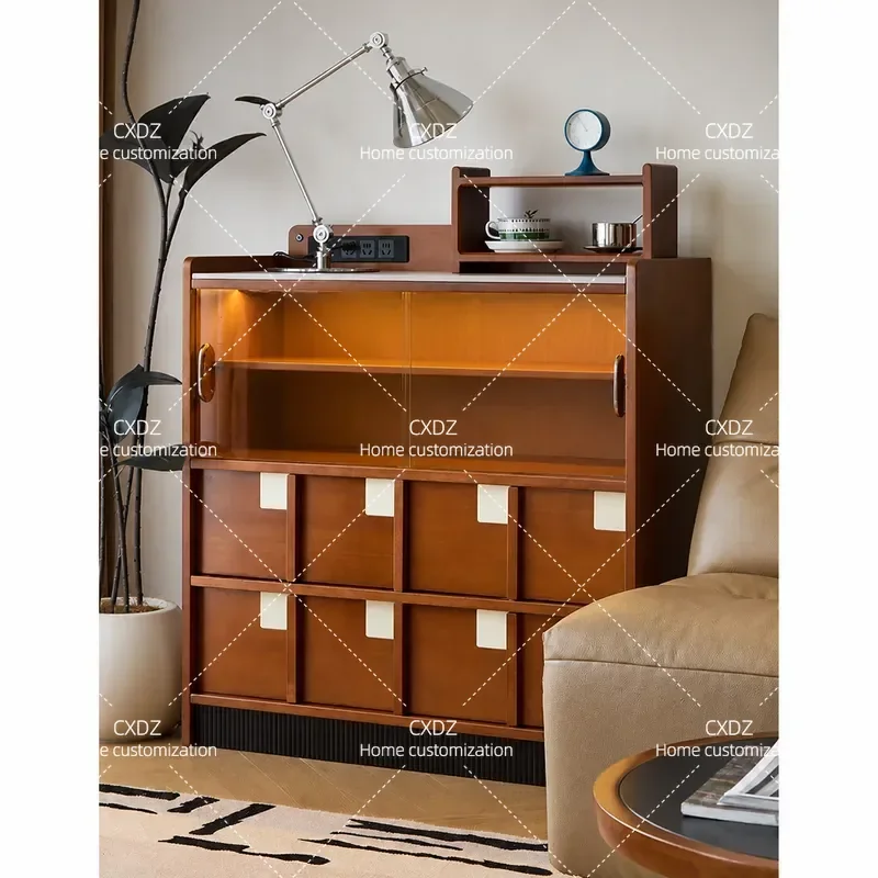 26 New Medieval Style Solid Wood Side Cabinet Retro Chest Locker for Living Room Entryway Porch Against the Wall Storage