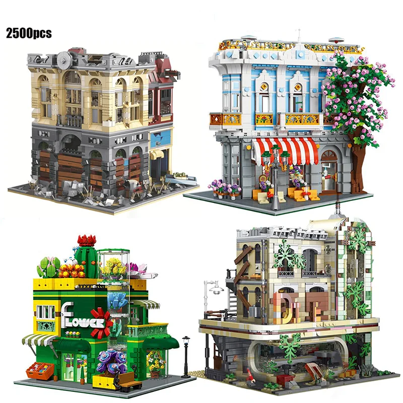 

Restaurant Doomsday Series Brick Bank Cafe Corner Model City Street View Blooms Bricks Model Blocks Building Set Kid Holiday Toy