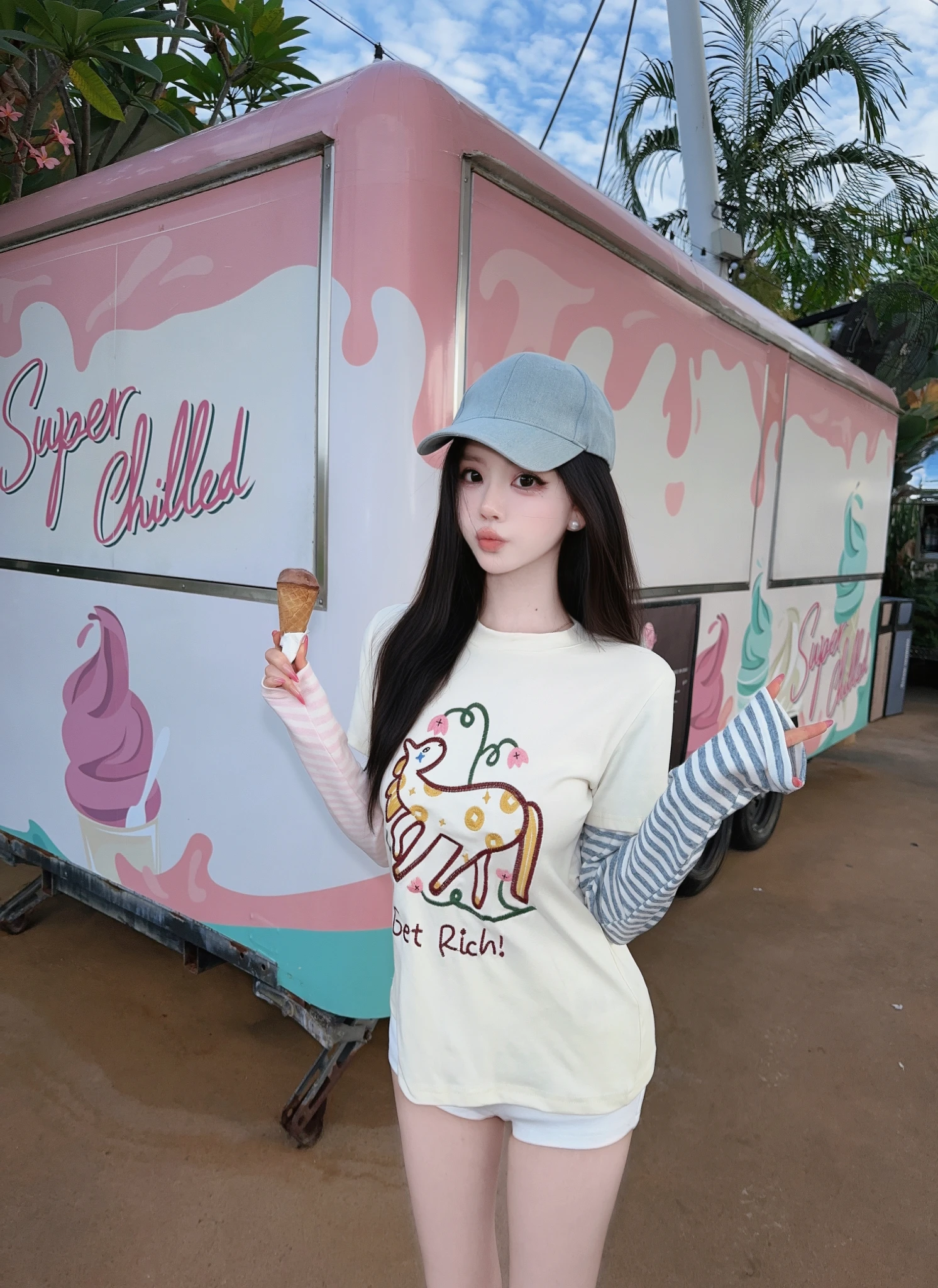 

Женская футболка Eva Pure Desire с вышивкой и полосками, длинный рукав, круглый вырез, в корейском стиле, имитация двухслойности, антивозрастная, маленький размер