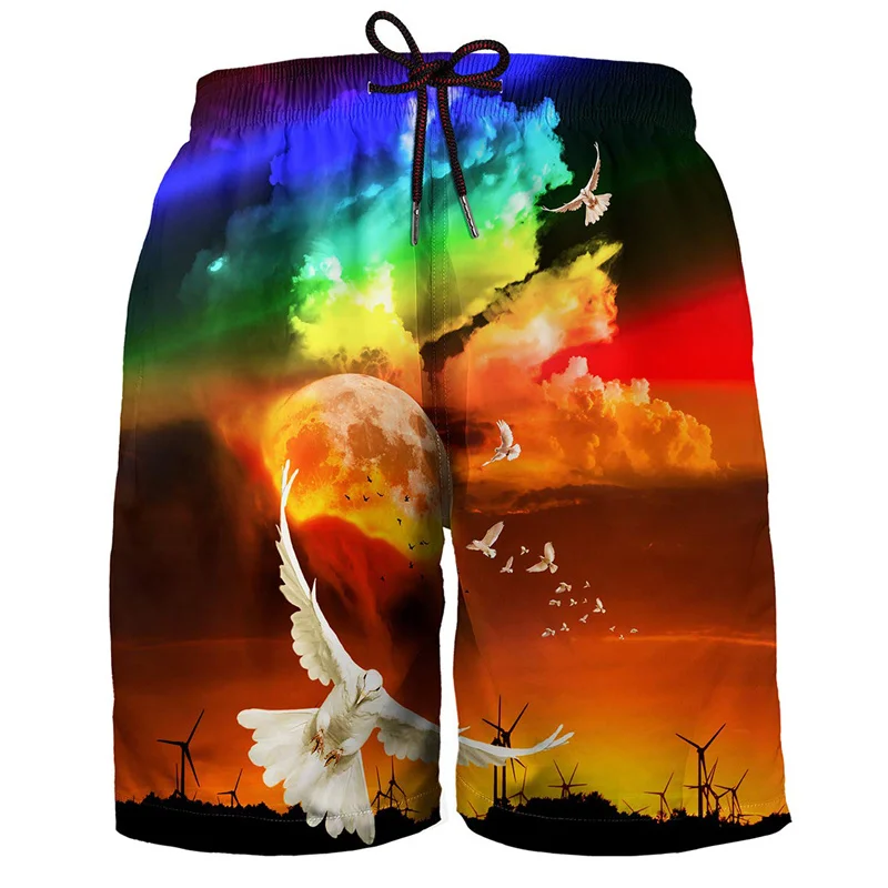 Calção de praia havaiana masculino, prancheta de surf, secagem rápida, estampa de plantas, moda banho, natação verão, calça hip hop