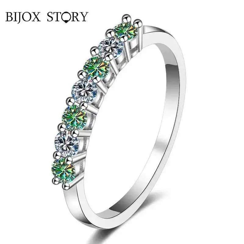 Anillos solitarios apilables con diamantes de moissanita auténticos para mujer, de plata de ley 925, alianza de boda, joyería fina de moda.