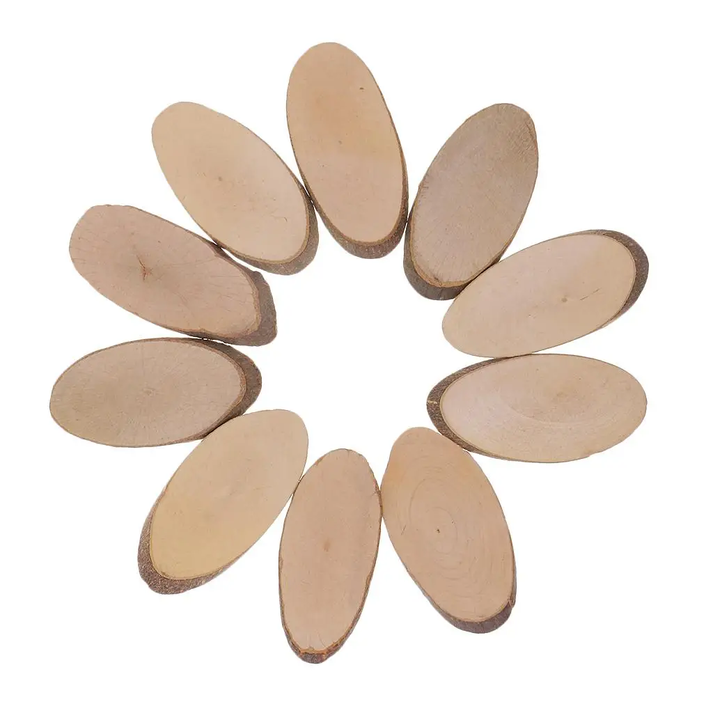Natural Wood Oval Slices - Set of 10 for DIY Crafts and Decor