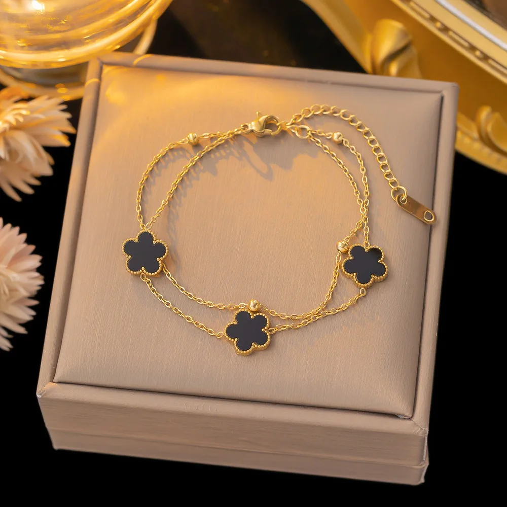 

18k Gold Plated Stainless Steel Lucky Clover Bracelet For Women Luxury Five-Leaf Flower Hand Chain Jewelry Not-Fading Bijoux