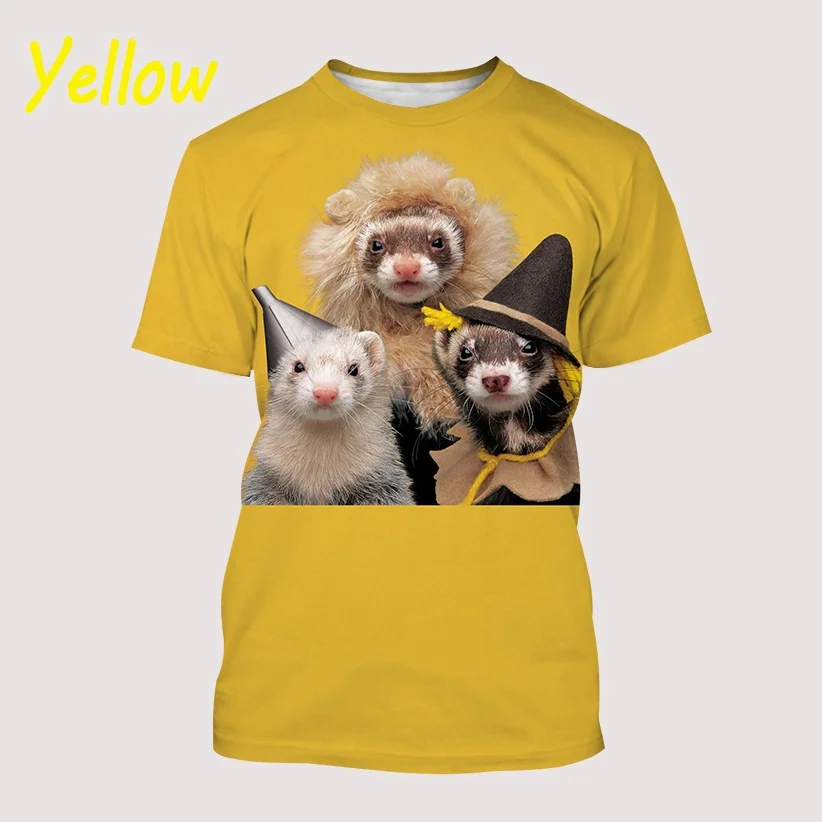 Unisex Casual Top O-neck Loose Short Sleeves Summer Fashion Creative New Animal Cute Ferret 3D Printing T-shirt