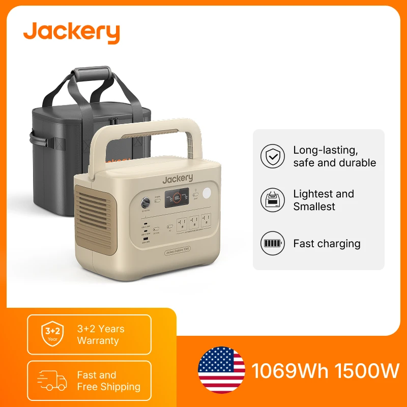

Портативная электростанция Jackery Explorer 1000 v2 с чехлом для переноски размера M, аккумулятор LiFePO4 1069 Вт·ч, быстрая зарядка для кемпинга