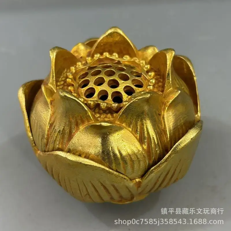 Vintage copper gilded lotus incense burner for home interior, tea ceremony, study room, sandalwood and agarwood incense burner,