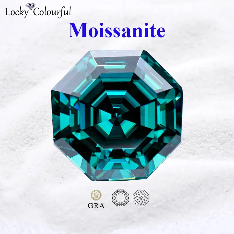 

Moissanite Octagon Shape VVS1 Emerald Green Primary Color Charms Beads for Diy Jewelry Making Necklace Ring with GRA Certificate