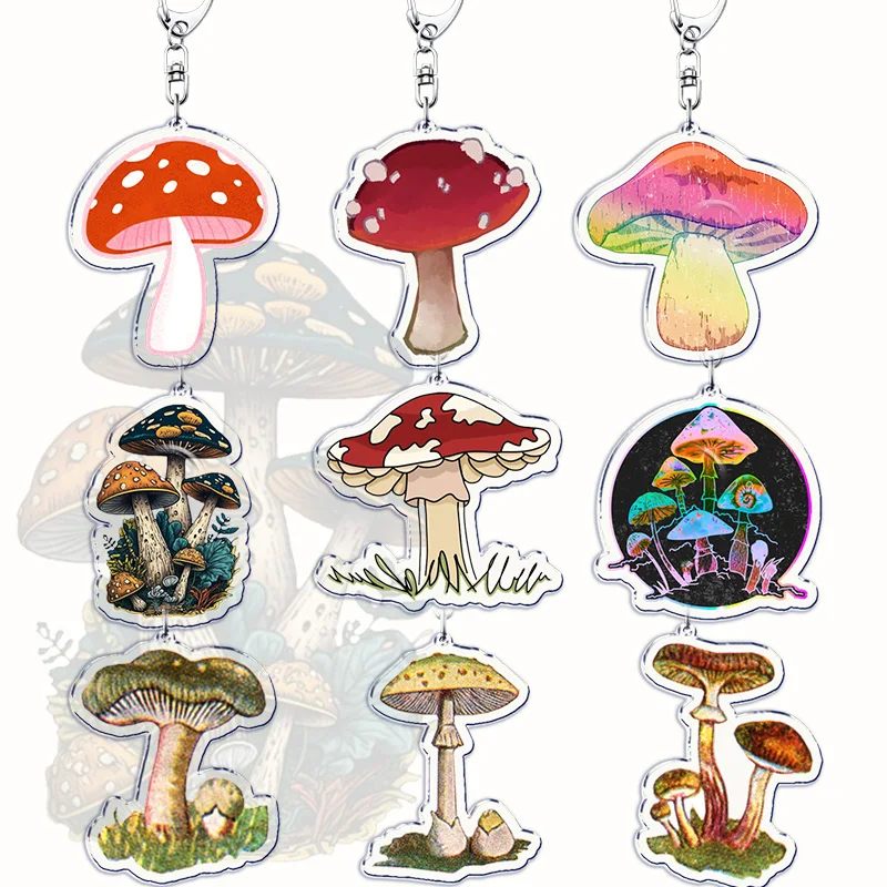 Cute Mushroom Fungi Acrylic Keychains for Accessories Bag Nature Aesthetic Pendant Keyring Jewelry Fans Friends Gifts