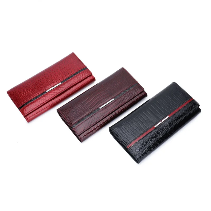 Russian Long Alligator Pattern Cowhide Leather Women Wallet Elegant Large Capacity Purse for Ladies