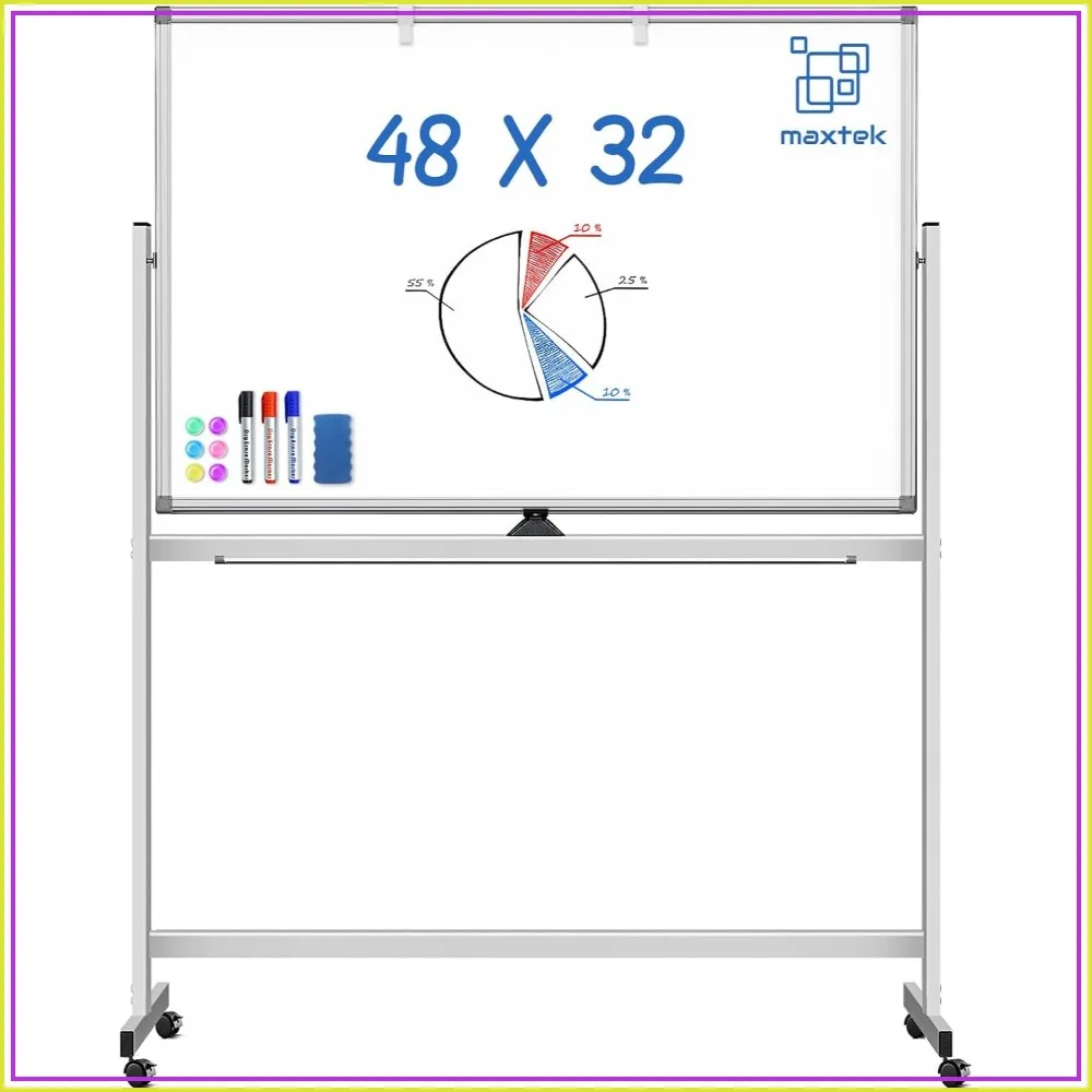 Double-Sided Magnetic Mobile Whiteboard 48x32