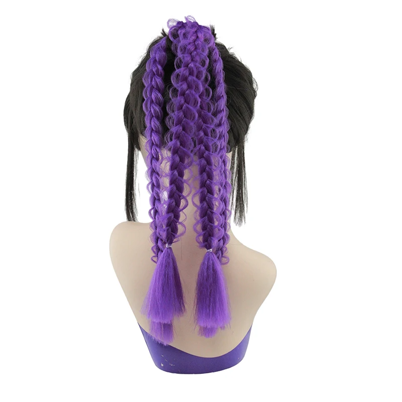 Purple Braided Ponytail Hair Extensions, Bubble Braid Synthetic Hair with Tassels for Cosplay and Parties