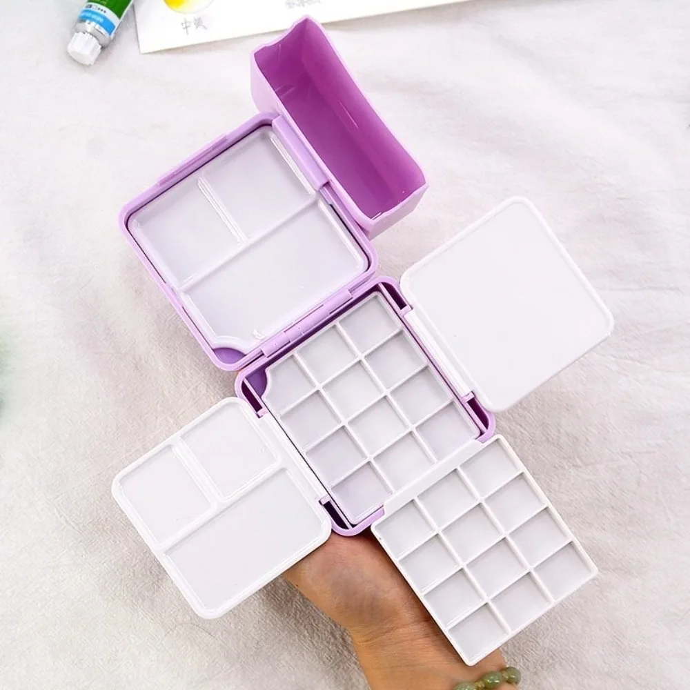 

Trendy Mini Portable Travel Plastic Painting Box Purple Blue Palette Watercolor Paint Subpackage 12/24 Grids Pigment Box