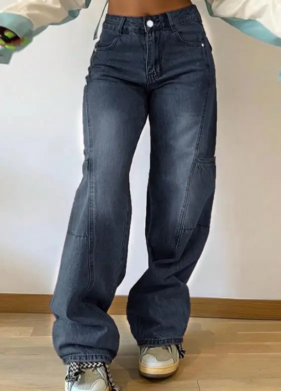 Jeans Women's Fashion Casual Denim Pants New Spring & Autumn Loose and Fashionable Design Street Trend Wide Leg Jeans Foe Women
