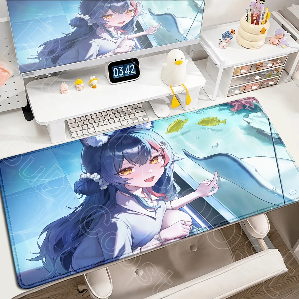 Hololive Ookami Mio HD-Druck Naturkautschuk-Mauspad Großes PC-Gamer-Mauspad Niedliches Mädchen-Mauspad XXL Büro-Schrank-Dekorationsteppich – Detail 5