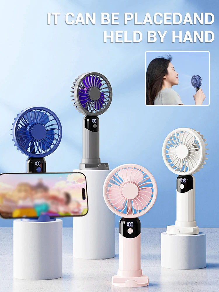 

USB Handheld Mini Fan Foldable Portable Fans 6 Speed USB Rechargeable Cooling Fan Cooler with Phone Stand and Display Screen