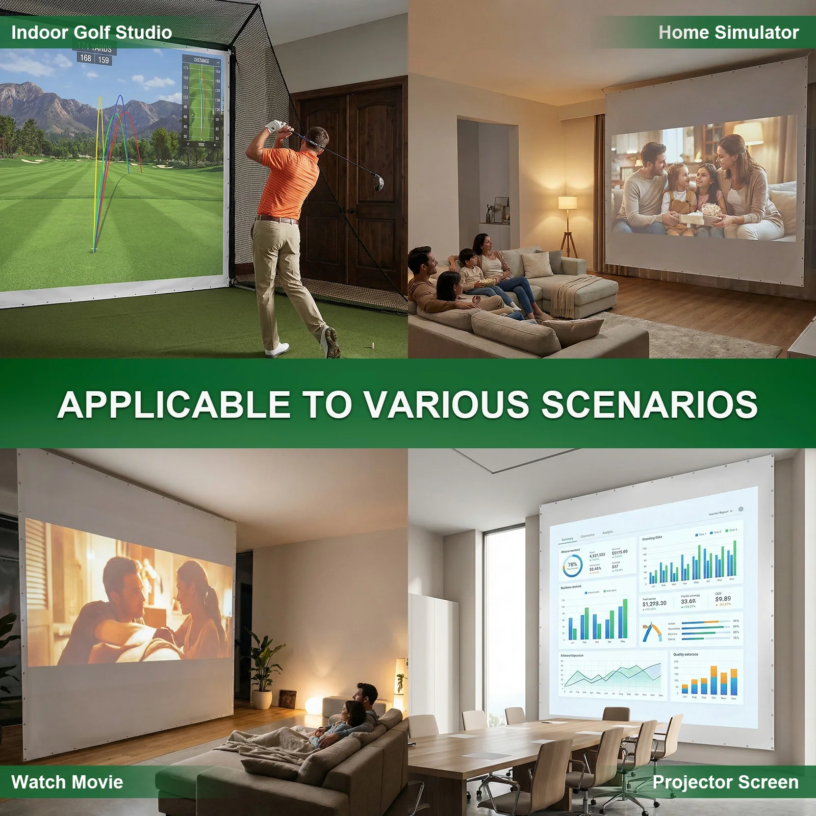 

Golf Simulator Impact Screen Easy To Install 3x3m Golf Screen High Impact Resistance Single Layer Sound Absorbing for Home