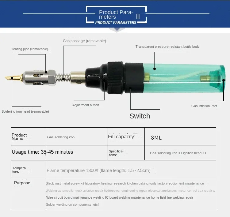 Imagem -03 - Ferro de Solda a Gás sem Fio 13 Peças Conjunto Portátil Pequena Ferramenta de Aquecimento Elétrica Blow Pen Casa Multi-função Soldagem Manutenção Ferramenta