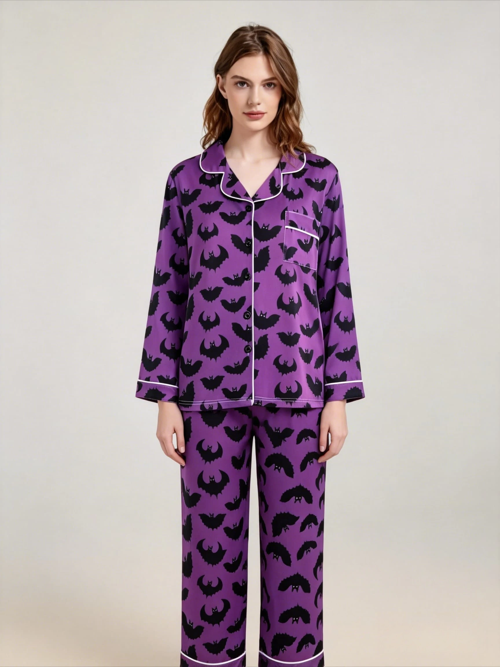 

Women's Halloween Long Sleeve Pajama Set Comfortable Lapel Loungewear