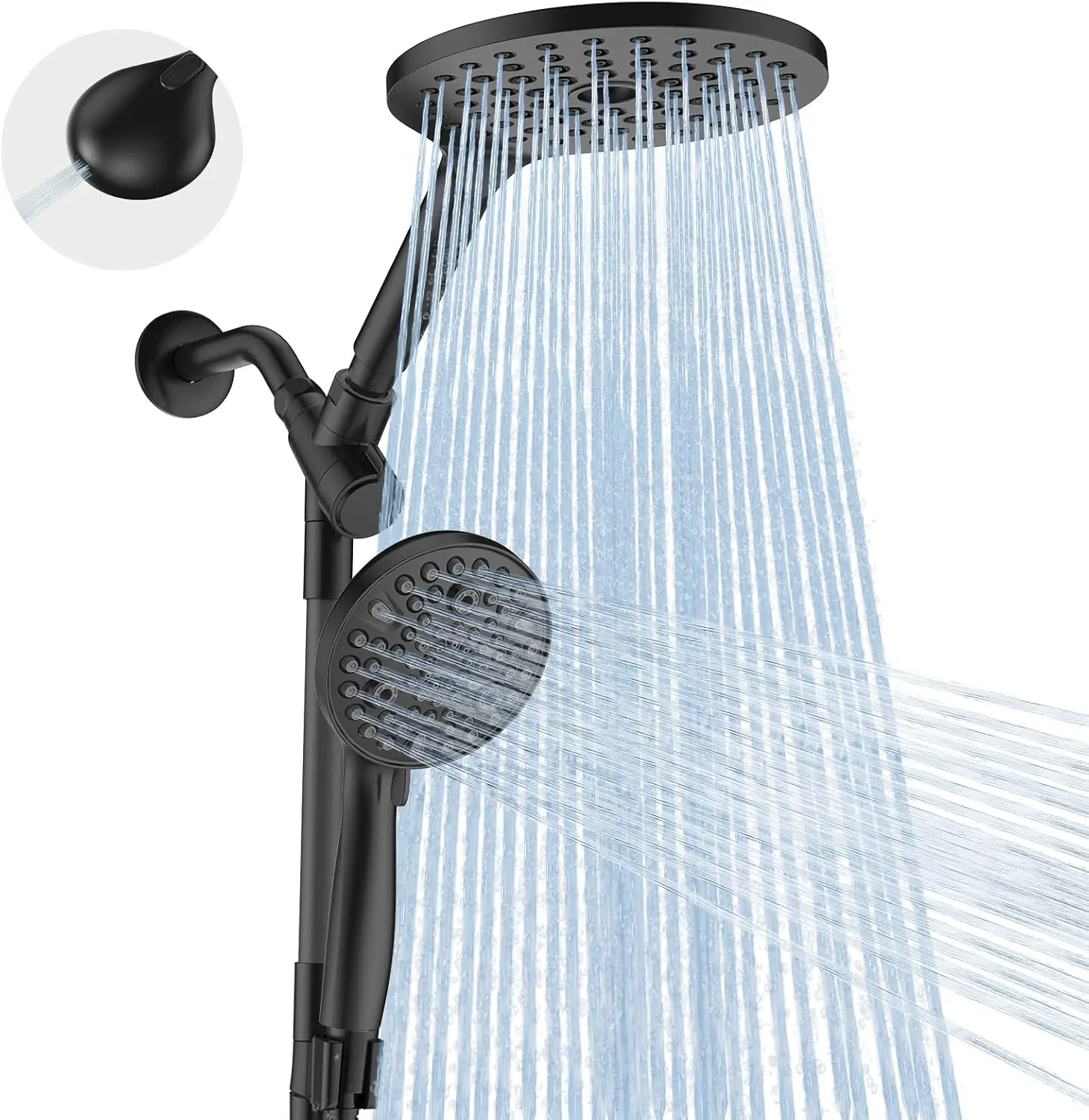 

Dual Shower Head Combo: 8-Inch Rainfall & 10-Mode Handheld with High Pressure and Power Wash