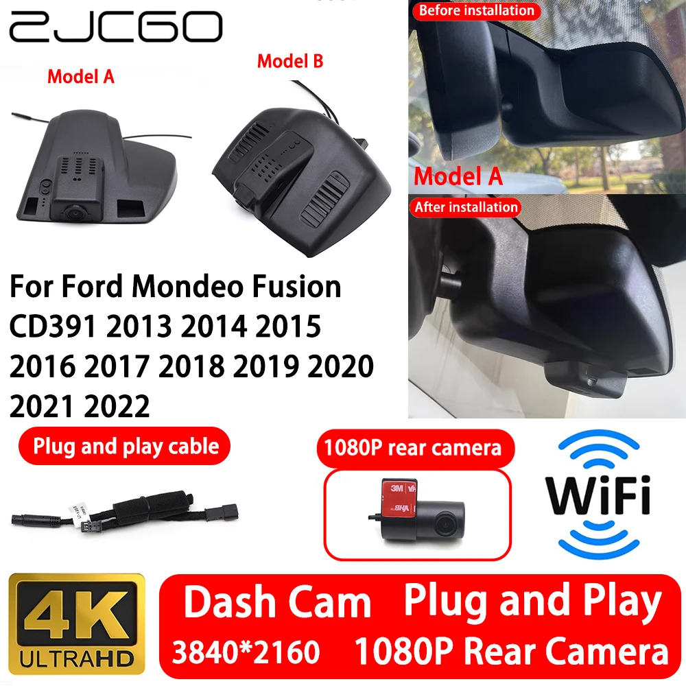 

for Ford Mondeo Fusion CD391 2013~2022 4K 2160P Front Rear Camera Dash Cam Wifi Plug and Play Video Recorde Loop Recording