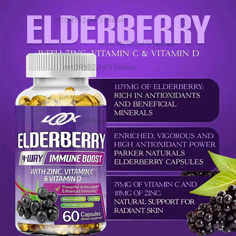 

Organic elderberry capsules, immune enhancing vitamin C, D, and zinc 1260mg adult elderberry supplement, 60 capsules