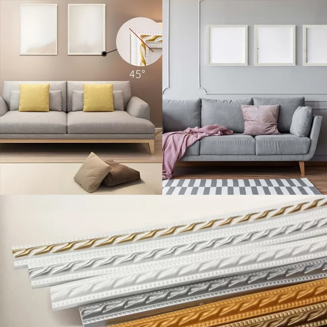 5m PVC Self-adhesive Line Trim Faux Embossed 1M Length Photo Frame Border Imitation Gypsum Soft Line Wall Decorative Line