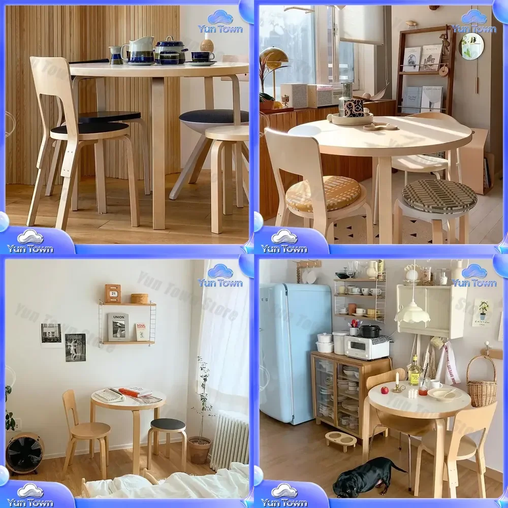 Nordic Designer Modern Solid Wood Round Table for Instagrammable Finnish Dining Table and Study Desk Set for Home Office