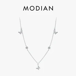 MODIAN Flying Butterfly CZ Necklace 925 Sterling Silver Simple Link Chain Charms White Gold Plated Necklaces For Women Jewelry