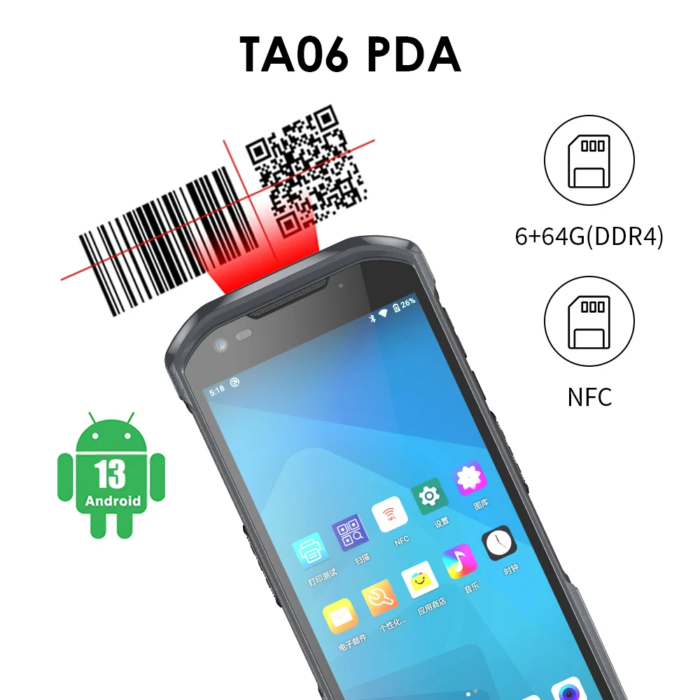 Cost Effective TA06 Android 13.0 5.5 Inch 64G NFC 5200mah Battery Handheld Data Collector Terminal PDA Barcode Reader Scanner