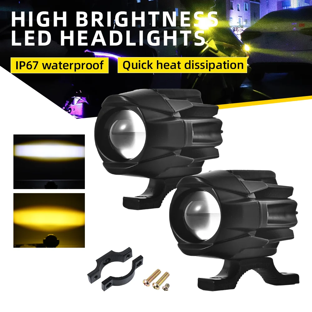 12-80V Additional Led Headlights For Motorcycle Led Lights Long Range White/Amber Auxiliary ATV Moto Led Spotlights Fog Lights
