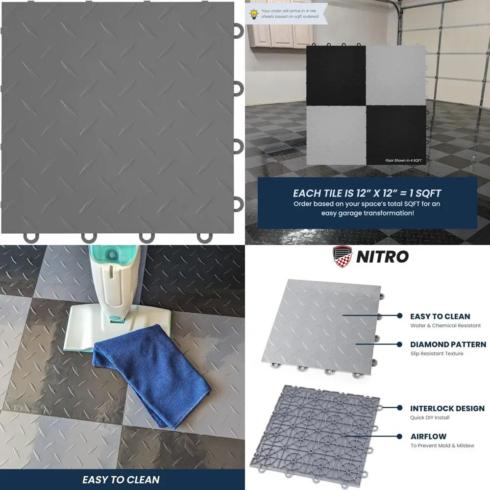 بلاط أرضية جراج بلاستيكي متشابك 12 × 12 غير قابل للانزلاق لسهولة التركيب معًا، مثالي لتنظيم المرآب وSt